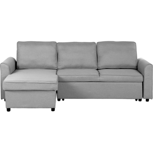 Beliani Corner Sofa Bed Grey Fabric Upholstered Right Hand Orientation with Storage Bed Material:Polyester Size:145x84x228