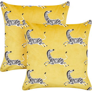 Beliani Set of 2 Scatter Cushions Yellow Velvet Polyester Fabric Animal Pattern 45 x 45 cm for Nursery Children's Room Material:Velvet Size:45x7x45