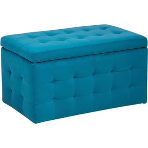 Beliani Ottoman Blue Velvet Tufted Upholstery Bedroom Bench with Storage Material:Velvet Size:42x40x72