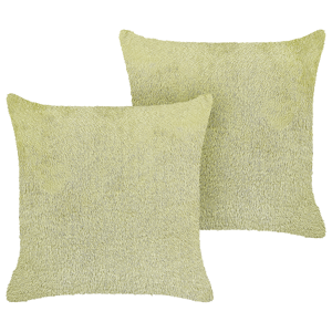 Beliani Set of 2 Decorative Cushions Green Polyester 45 x 45 cm Boho Design Decor Accessories Material:Faux Fur Size:45x14x45