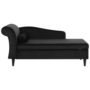Beliani Chaise Lounge Black Velvet Upholstery with Storage Left Hand with Bolster Material:Velvet Size:70x77x160