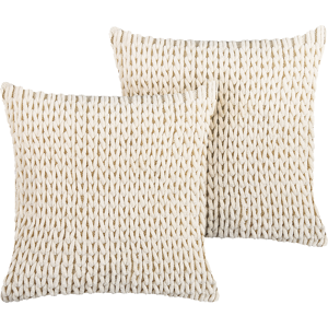 Beliani Set of 2 Decorative Cushions Beige Cotton and Polyester 45 x 45 cm Boho Design Braided Decor Accessories Material:Cotton Size:45x14x45