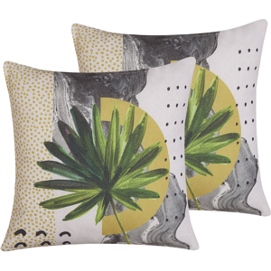 Beliani Set of 2 Decorative Cushions Multicolour  45 x 45 cm Leaf Print Throw Pillow Home Soft Accessory Material:Polyester Size:45x6x45