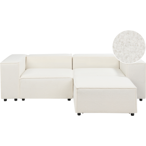 Beliani Modular Sofa White Boucle 2 Seater with Ottoman Sectional Couch Sofa with Black Legs Modern Living Room Material:Boucle Size:119x68x240