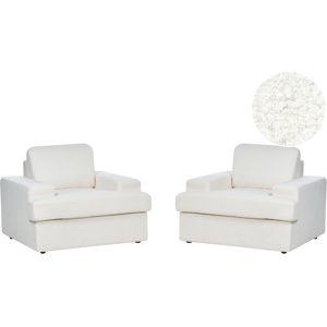 Beliani Set of 2 Armchairs White Boucle Upholstered Cushioned Thickly Padded Backrest Classic Living Room Couch Material:Boucle Size:103x85x108