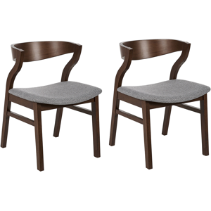 Beliani Set of 2 Dining Chairs Dark Wood and Grey Plywood Polyester Fabric Rubberwood Legs Retro Traditional Style Material:Polyester Size:46x72x51