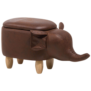 Beliani Animal Elephant Children Stool with Storage Brown Faux Leather Wooden Legs Nursery Footstool Material:Faux Leather Size:32x35x70