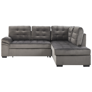 Beliani Corner Sofa Bed Grey Velvet Tufted Upholstery Left Hand Sleeper Sofa with Storage Material:Velvet Size:184x92x227