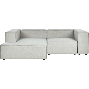 Beliani Modular Right Hand Sofa Grey Linen 2 Seater Sectional Corner Sofa with Black Legs Modern Living Room Material:Linen Size:180x68x238