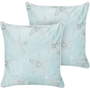 Beliani Set of 2 Scatter Cushions Blue Velvet 45 x 45 cm Marine Starfish Motif Square Polyester Filling Home Accessories Material:Velvet Size:45x10x45