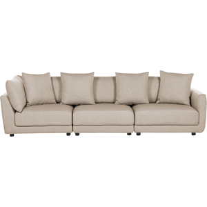 Beliani 3-Seater Sofa Beige Polyester Fabric Upholstery Couch Footstool Extra Throw Cushions Material:Polyester Size:102x86x300