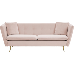 Beliani 3 Seater Sofa Pink Velvet Fabric Upholstery Button Tufted with Gold Legs Material:Velvet Size:80x77x200