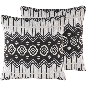 Beliani Set of 2 Scatter Cushions Black And White Cotton  45 x 45 cm Removable Cases with Polyester Filling Material:Cotton Size:45x12x45