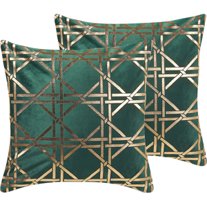 Beliani Set of 2 Decorative Cushions Dark Green Diamond Geometric Pattern 45 x 45 cm Gold Foil Print Glamour Decor Accessories Material:Polyester Size:45x12x45