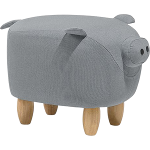 Beliani Animal Pig Children Stool Grey Fabric Wooden Legs Nursery Footstool Material:Polyester Size:32x35x50