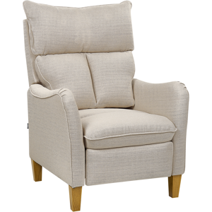 Beliani Reclining Armchair Light Beige Fabric Adjustable Back Pull-Out Footstool High Back Vintage Style Material:Polyester Size:73x108x68