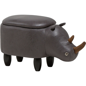 Beliani Animal Rhino Children Stool with Storage Dark Grey Faux Leather Wooden Legs Nursery Footstool Material:Faux Leather Size:32x35x60