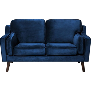 Beliani Sofa Blue 2 Seater Velvet Oak Wood Legs Classic Mid-Century Living Room Material:Velvet Size:83x85x150