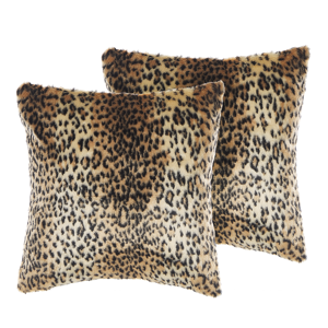 Beliani Set of 2 Throw Cushions Brown Acrylic 45 x 45 cm Glam Leopard Print Zipper Furry Living Room Bedroom Material:Faux Fur Size:45x10x45