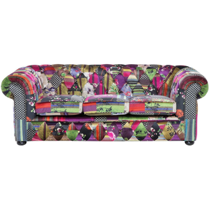 Beliani 3 Seater Sofa Multicoloured Fabric Tufted Scroll Arms Purple Patchwork Eclectic Material:Polyester Size:96x71x200