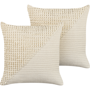 Beliani Set of 2 Decorative Cushions Beige and Cream 45 x 45 cm Elegant Pattern Square Home Accessory Material:Cotton Size:45x14x45