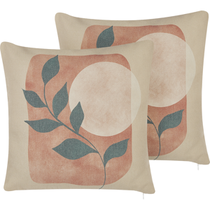 Beliani Set of 2 Throw Cushions Multicolour Cotton and Polyester Blend 45 x 45 cm Decorative Soft Home Accessory Flower Abstract Print Leaf Material:Polyester Size:45x10x45