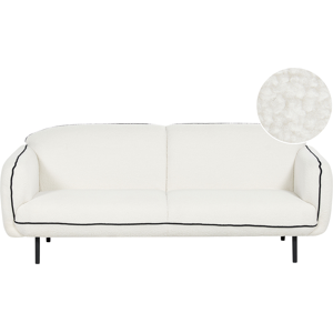 Beliani 3 Seater Sofa White Boucle Fabric Soft Nubby Metal Legs Black Decorative Edging Retro Glam Art Decor Style Material:Boucle Size:85x78x198