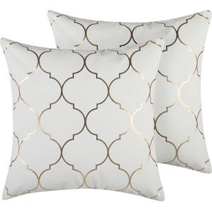 Beliani Set of 2 Decorative Cushions White Cotton 45 x 45 cm Quatrefoil Pattern Foil Print Moroccan Clover Glamour Decor Accessories Material:Cotton Size:45x12x45