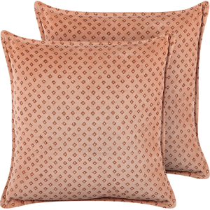 Beliani Set of 2 Decorative Cushions Pink Velvet 45 x 45 cm Diamond Pattern Block Printed Boho Decor Accessories Material:Velvet Size:45x10x45