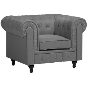 Beliani Chesterfield Armchair Light Grey Fabric Upholstery Dark Wood Legs Contemporary Material:Polyester Size:85x79x112