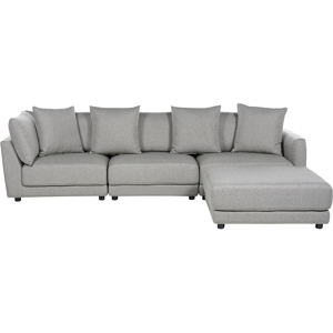 Beliani 3-Seater Sofa Light Grey Polyester Fabric Upholstery Couch with Ottoman Footstool Extra Throw Cushions Material:Polyester Size:102x86x300