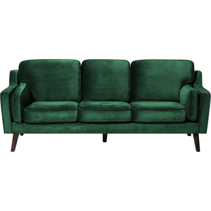 Beliani Sofa Green 3 Seater Velvet Oak Wood Legs Classic Mid-Century Living Room Material:Velvet Size:83x85x204