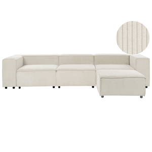 Beliani Modular Sofa Off-White Corduroy 3 Seater Sectional Couch with Ottoman Sofa with Black Legs Modern Living Room Material:Corduroy Size:119x68x326