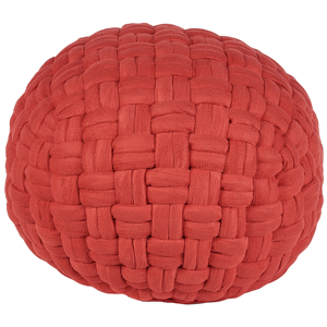 Beliani Pouffe Red Velvet 45 x 35 cm Basket Weave Handmade Round  EPS Filling Footstool Ottoman Material:Velvet Size:45x35x45
