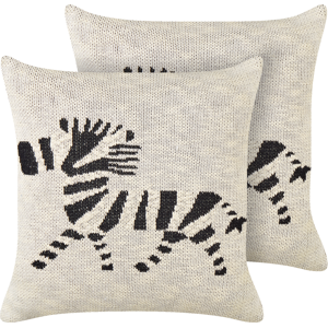 Beliani Set of 2 Kids Decorative Cushions Beige Cotton Covers 45 x 45 cm Zebra Pattern Kid's Bedroom Accessory Material:Cotton Size:45x10x45