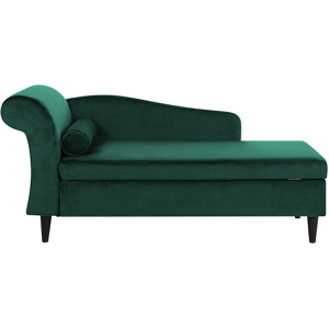 Beliani Chaise Lounge Green Velvet Upholstery with Storage Left Hand with Bolster Material:Velvet Size:70x77x160