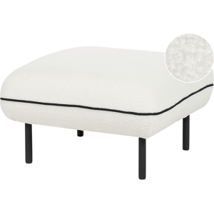 Beliani Ottoman Footstool White Boucle Fabric Upholstered Metal Black Legs Square Footstool Padded Black Decorative Edging Retro Glam Material:Boucle Size:68x42x68