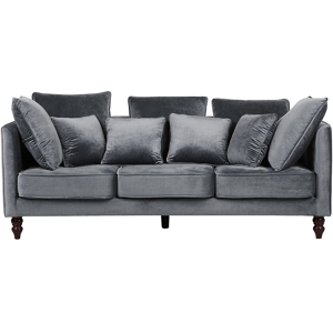 Beliani Sofa Grey Velvet Upholstered 3 Seater Cushioned Seat and Back with Wooden Legs Material:Velvet Size:95x97x200