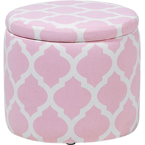 Beliani Footstool Pink Round Storage Stool Quatrefoil Trellis Pattern Material:Cotton Size:35x30x35