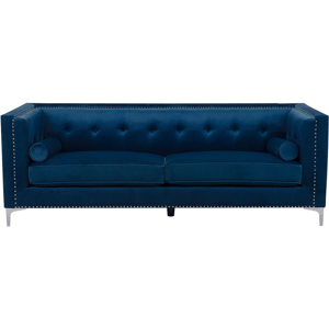 Beliani Velvet 3 Seater Sofa Navy Blue Glamour Buttoned Back Material:Velvet Size:82x74x211