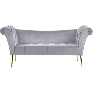 Beliani Chaise Lounge Grey Velvet Upholstery Tufted Double Ended Seat with Metal Gold Legs Material:Velvet Size:70x76x175