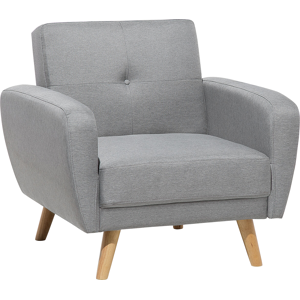 Beliani Armchair Grey Fabric Upholstered Convertible Adjustable Backrest Wooden Legs Modern Minimalistic Living Room Material:Polyester Size:85x82x89