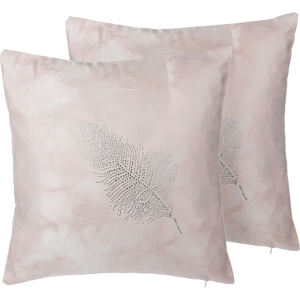 Beliani Set of 2 Decorative Cushions Pink Feather Applique 45 x 45 cm Delicate Motif Glam Decor Accessories Material:Polyester Size:45x12x45