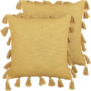 Beliani Set of 2 Decorative Cushions Yellow Cotton 45 x 45 cm with Tassels Modern Boho Decor Accessories Material:Cotton Size:45x10x45