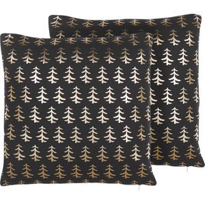 Beliani Set of 2 Cushions Black Cotton 45 x 45 cm Gold Foil Christmas Tree Pattern with Filling Material:Cotton Size:45x10x45