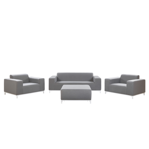 Beliani Garden Sofa Set Grey Fabric Upholstery White Aluminium Legs with Ottoman 5 Seater Weather Resistant Outdoor Material:Polyester Size:xx