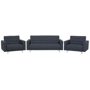 Beliani Living Room Set Dark Grey Tufted Fabric 3 Seater Sofa Bed 2 Reclining Armchairs Modern 3-Piece Suite Material:Polyester Size:xx