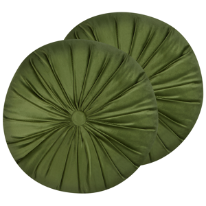Beliani Set of 2 Decorative Cushions Green Velvet 38 cm Round Pleated Retro Décor Accessories Bedroom Living Room Material:Velvet Size:38x12x38