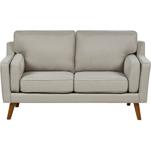 Beliani 2 Seater Sofa Beige Fabric Oak Wood Legs Classic Mid-Century Living Room Material:Polyester Size:83x85x150