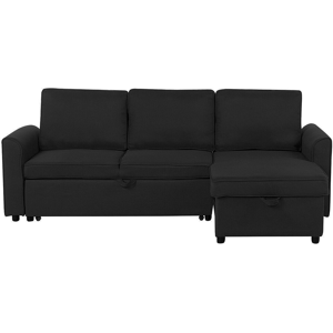 Beliani Corner Sofa Bed Black Fabric Upholstered Left Hand Orientation with Storage Bed Material:Polyester Size:145x84x228